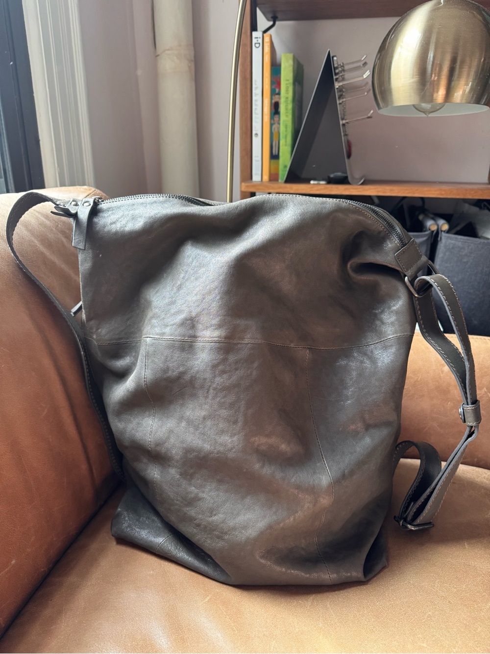 Ixos Minimalist Gray Leather Shoulder Bag convertible backpack hobo multi wear